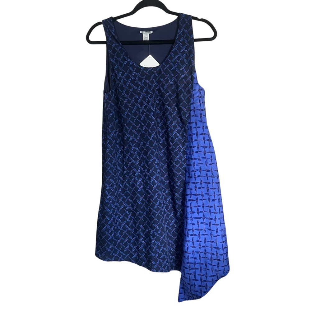 Halogen Asymmetrical Geo Print Midi Dress Blue Size XS